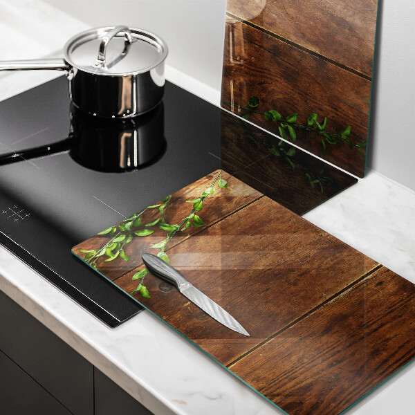 Induction hob cover Wooden boards and leaves
