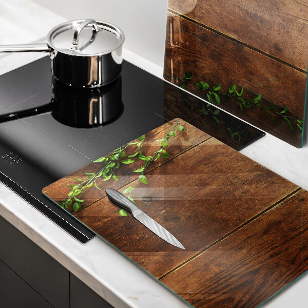 Induction hob cover Wooden boards and leaves