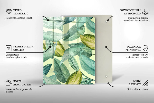 Induction hob protector Green tropical leaves