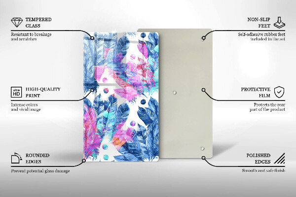 Induction hob protector Illustration of boho feathers