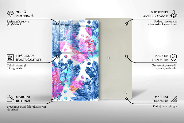 Induction hob protector Illustration of boho feathers