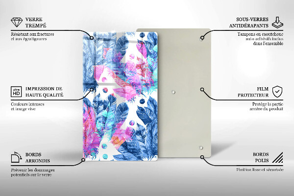 Induction hob protector Illustration of boho feathers