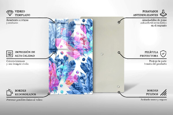 Induction hob protector Illustration of boho feathers