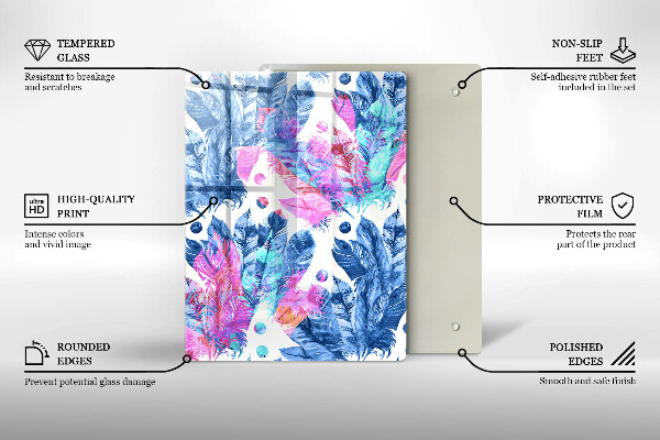 Induction hob protector Illustration of boho feathers