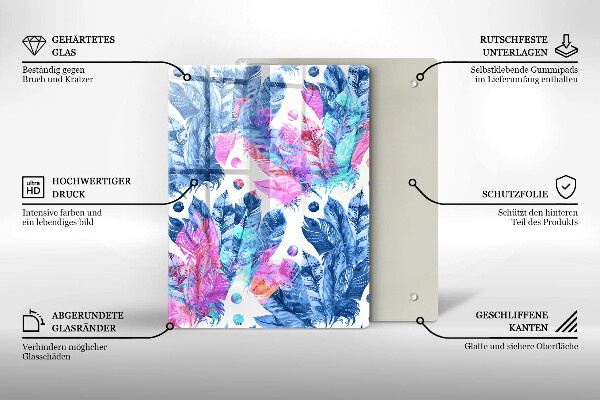 Induction hob protector Illustration of boho feathers