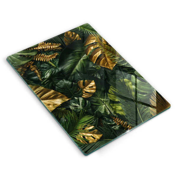 Kitchen countertop cover Monstera golden leaves
