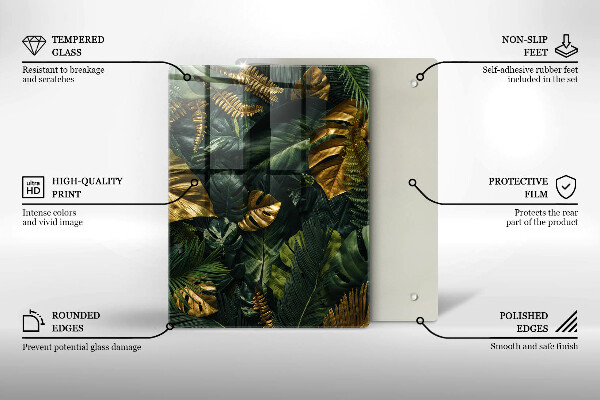 Kitchen countertop cover Monstera golden leaves