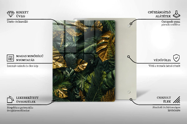 Kitchen countertop cover Monstera golden leaves