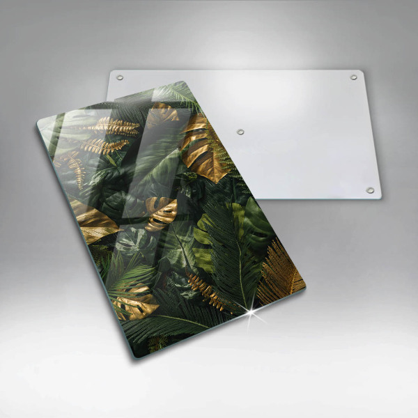 Kitchen countertop cover Monstera golden leaves