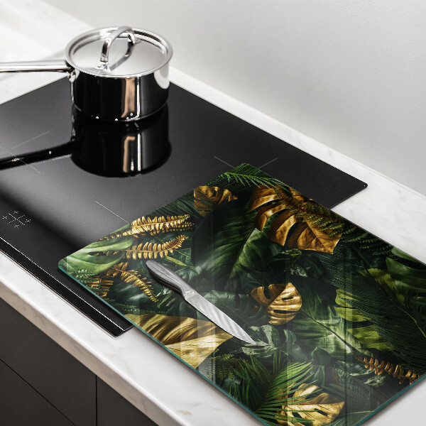 Kitchen countertop cover Monstera golden leaves