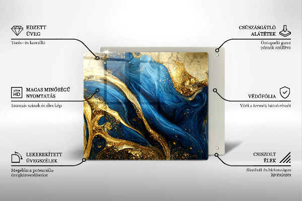 Glass kitchen board Blue-gold marble