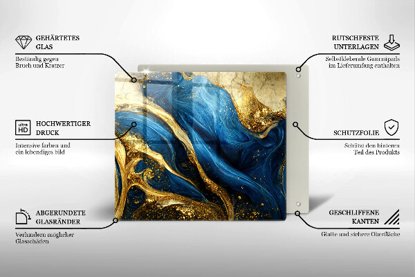 Glass kitchen board Blue-gold marble