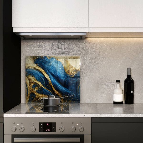Glass kitchen board Blue-gold marble