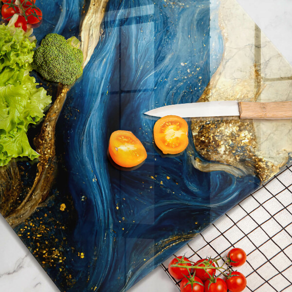 Glass kitchen board Blue-gold marble