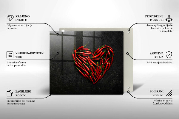Worktop heat protector Chili peppers heart