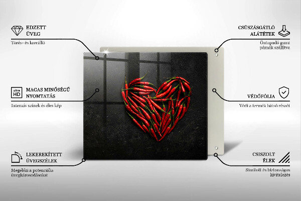 Worktop heat protector Chili peppers heart