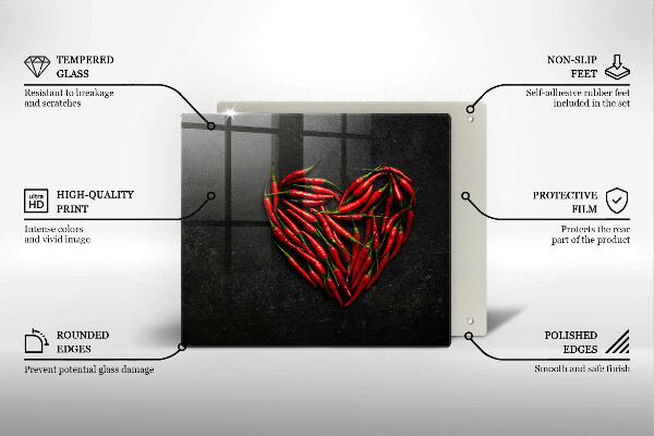 Worktop heat protector Chili peppers heart