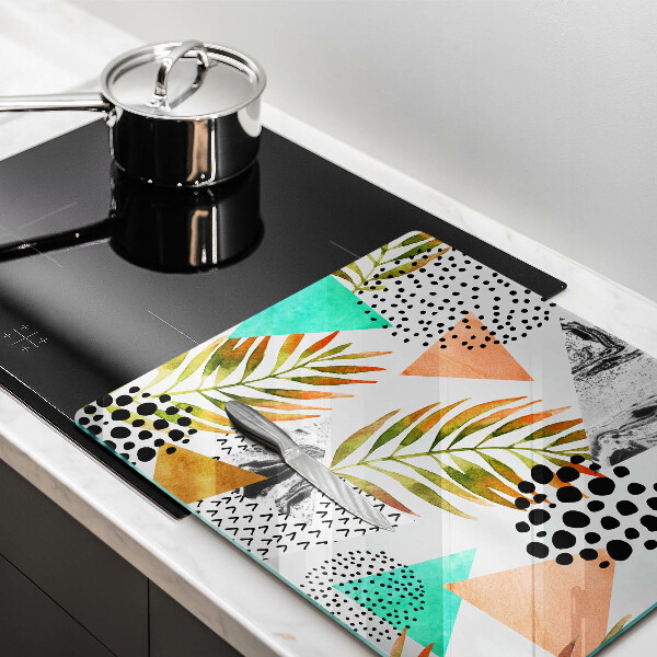 Induction hob cover Boho leaves pattern