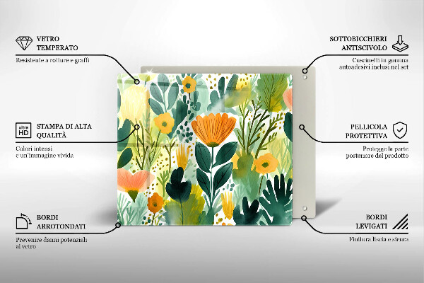 Induction hob cover Painted flowers