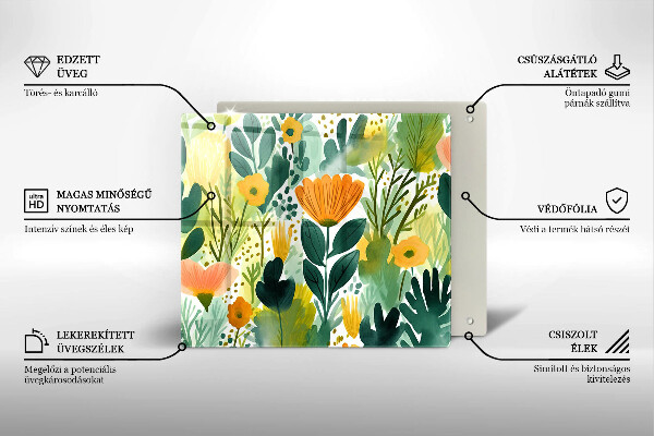 Induction hob cover Painted flowers