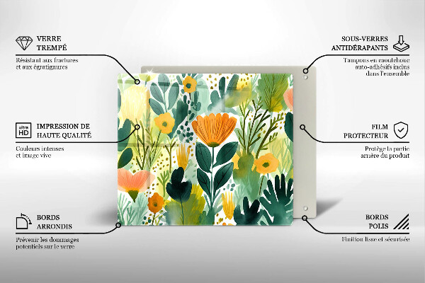 Induction hob cover Painted flowers