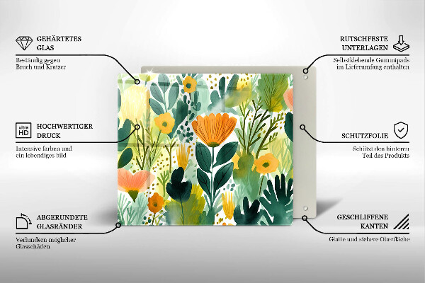 Induction hob cover Painted flowers