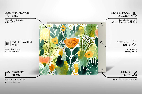 Induction hob cover Painted flowers