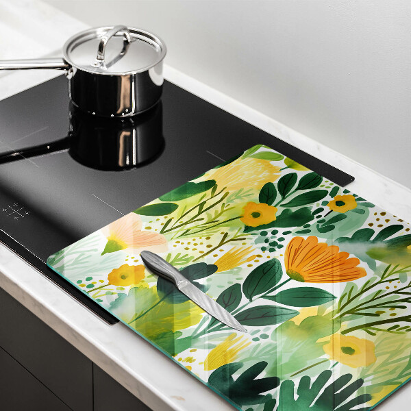Induction hob cover Painted flowers