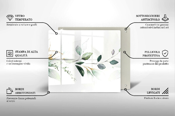 Induction hob cover Watercolor leaves