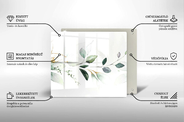 Induction hob cover Watercolor leaves