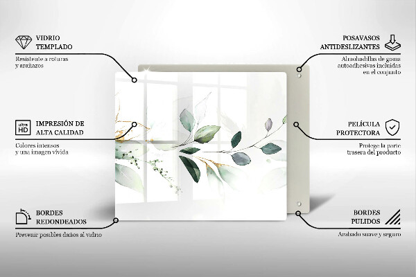 Induction hob cover Watercolor leaves