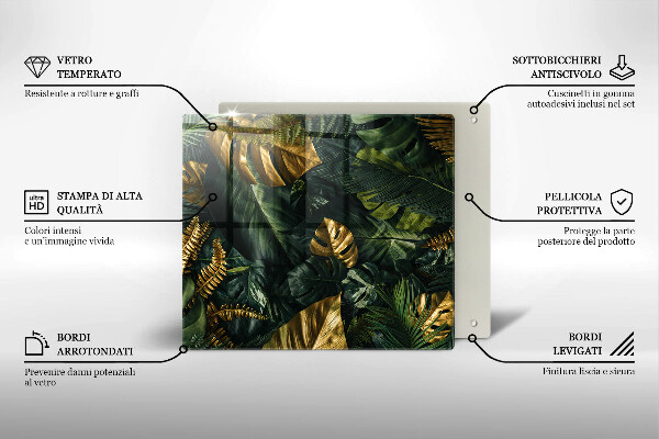 Kitchen worktop saver Monstera golden leaves