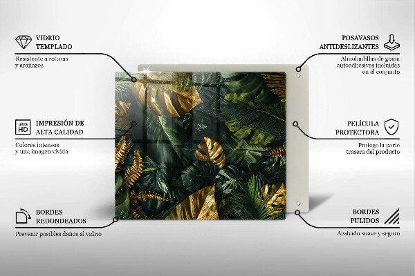 Kitchen worktop saver Monstera golden leaves