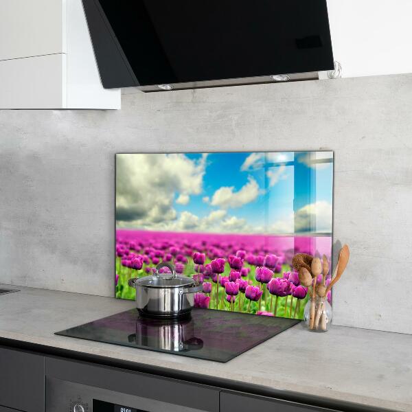 Kitchen splashback Field of pink tulips meadow