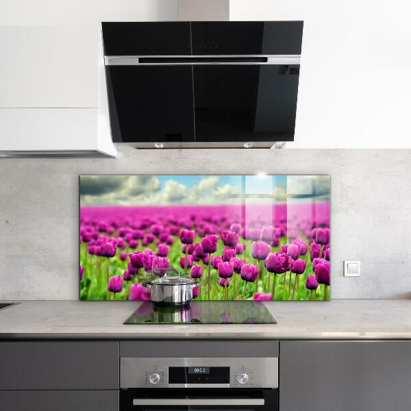 Kitchen splashback Field of pink tulips meadow