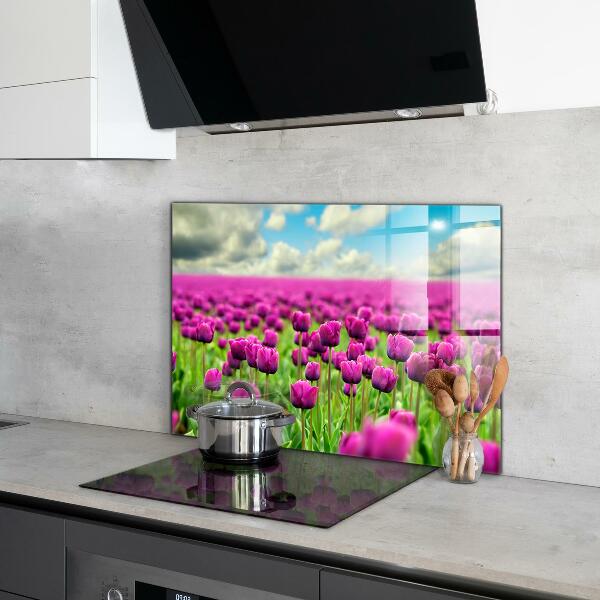 Kitchen splashback Field of pink tulips meadow