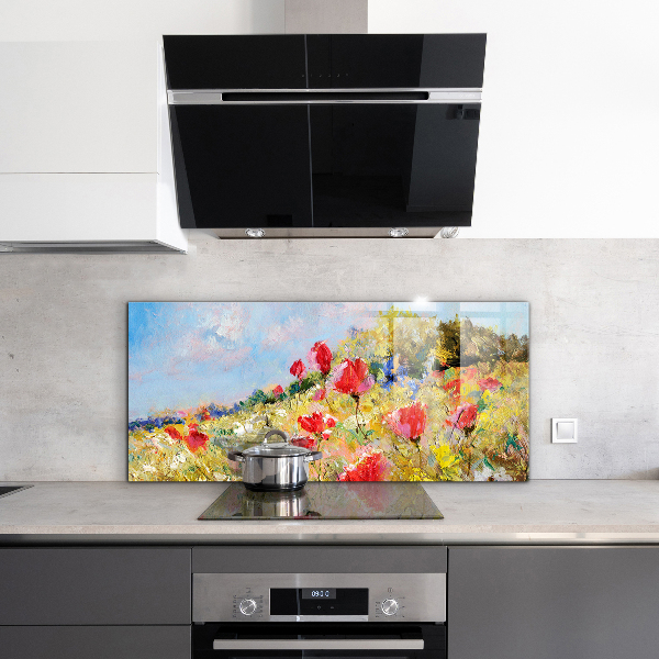 Kitchen splashback Summer meadow oil painting