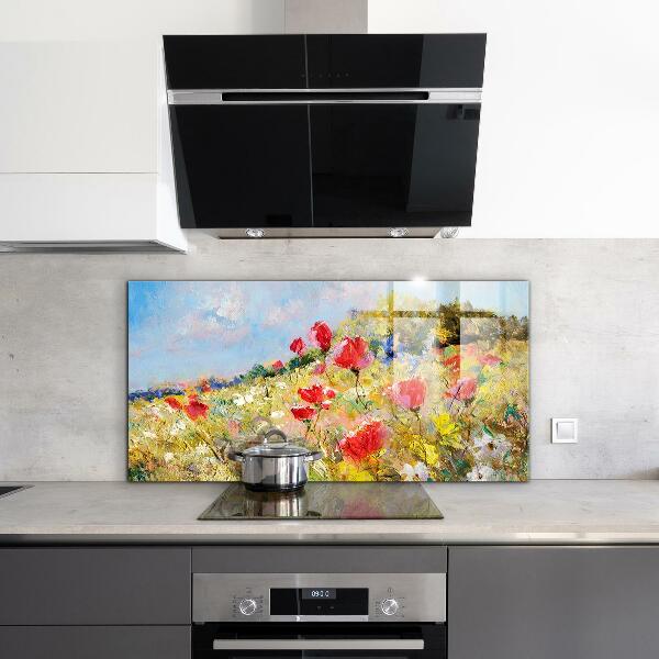 Kitchen splashback Summer meadow oil painting