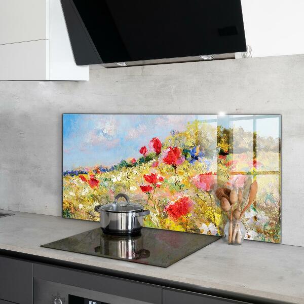 Kitchen splashback Summer meadow oil painting