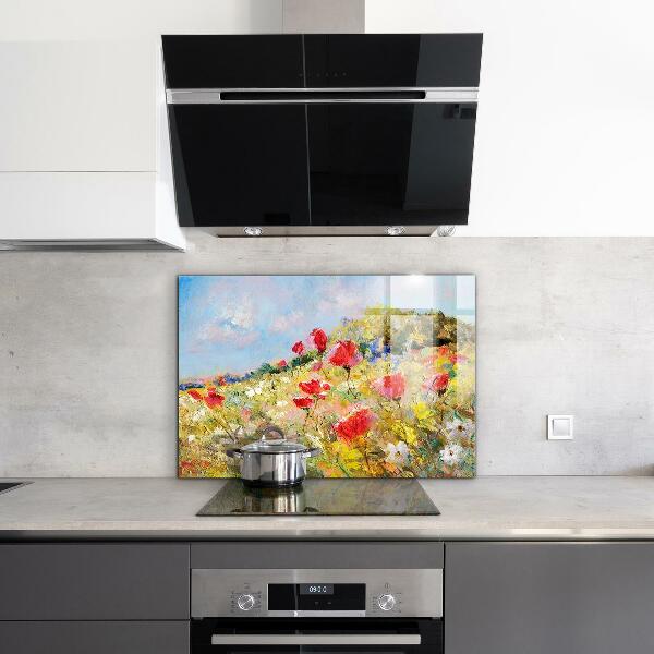 Kitchen splashback Summer meadow oil painting