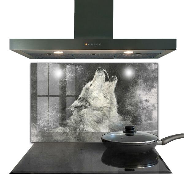 Cooker splashback Canadian wolf illustration