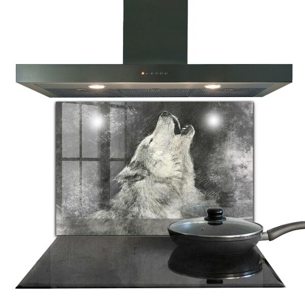 Cooker splashback Canadian wolf illustration