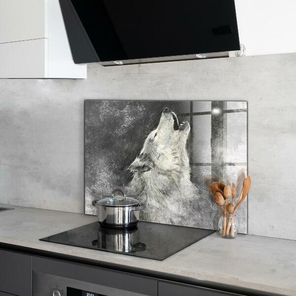 Cooker splashback Canadian wolf illustration