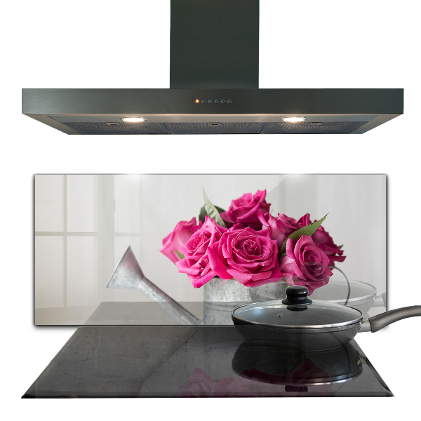 Kitchen splashback Watering can with a bouquet of roses