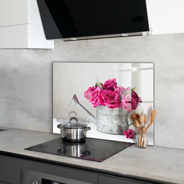 Kitchen splashback Watering can with a bouquet of roses