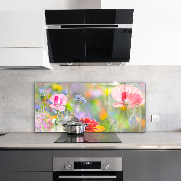 Kitchen wall panels Summer meadow of poppies