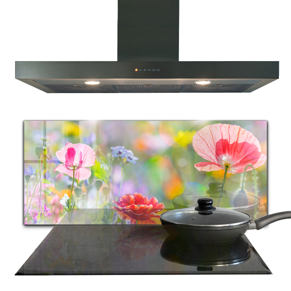 Kitchen wall panels Summer meadow of poppies