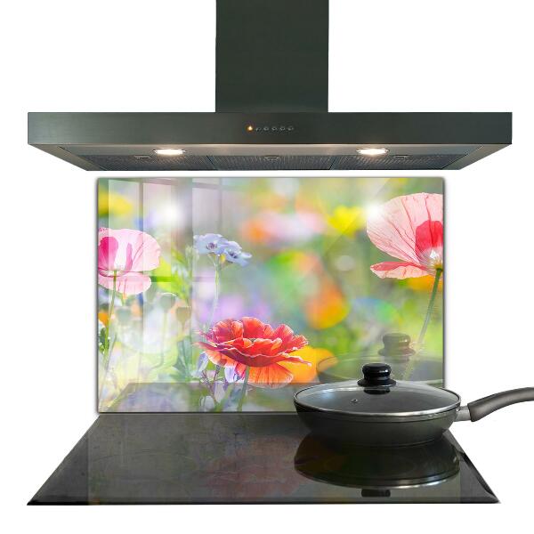 Kitchen wall panels Summer meadow of poppies