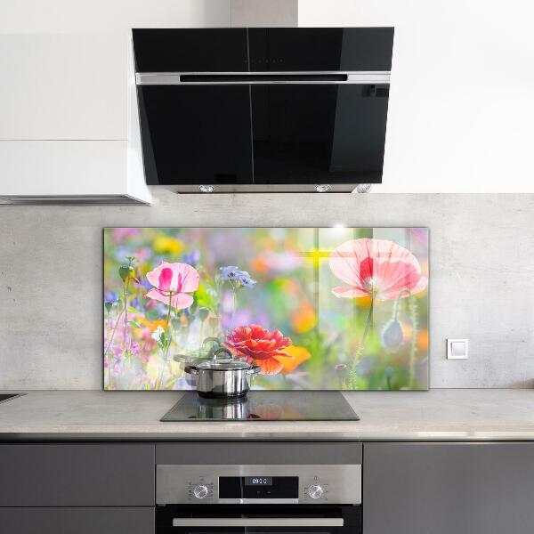 Kitchen wall panels Summer meadow of poppies