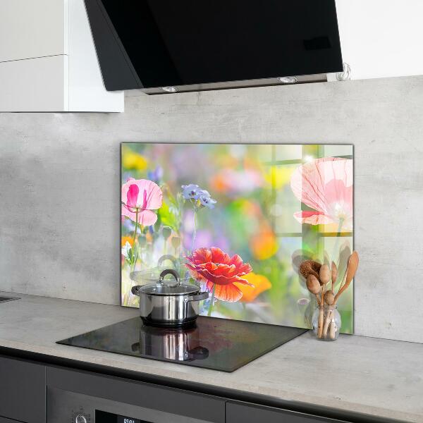 Kitchen wall panels Summer meadow of poppies
